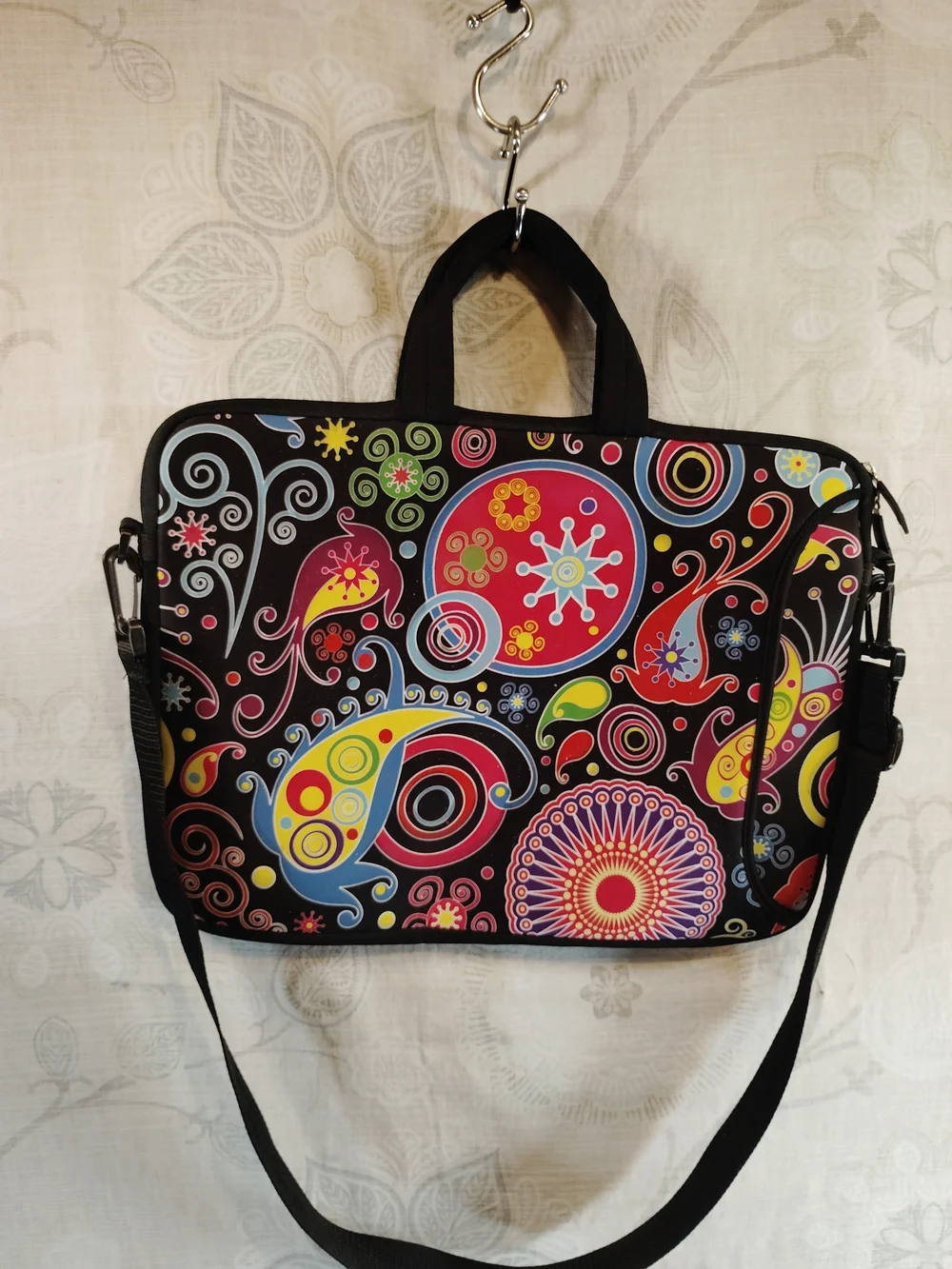 Black Multicolor Paisley Laptop Bag with Shoulder Strap